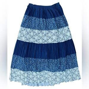 Vtg Roughrider Floral Tiered Skirt Womens Size L Western Boho Maxi Lace Cottage